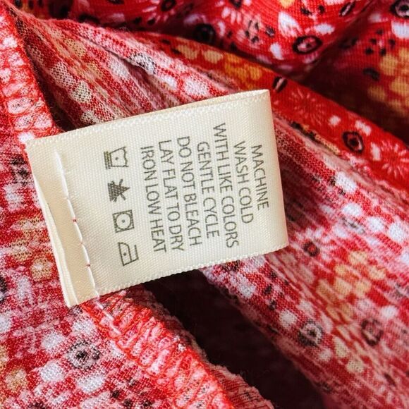 Max Studio Womens Plus Sz 1X Ruffle Neck Top Red White Floral Long Sleeve BOHO - Picture 9 of 15